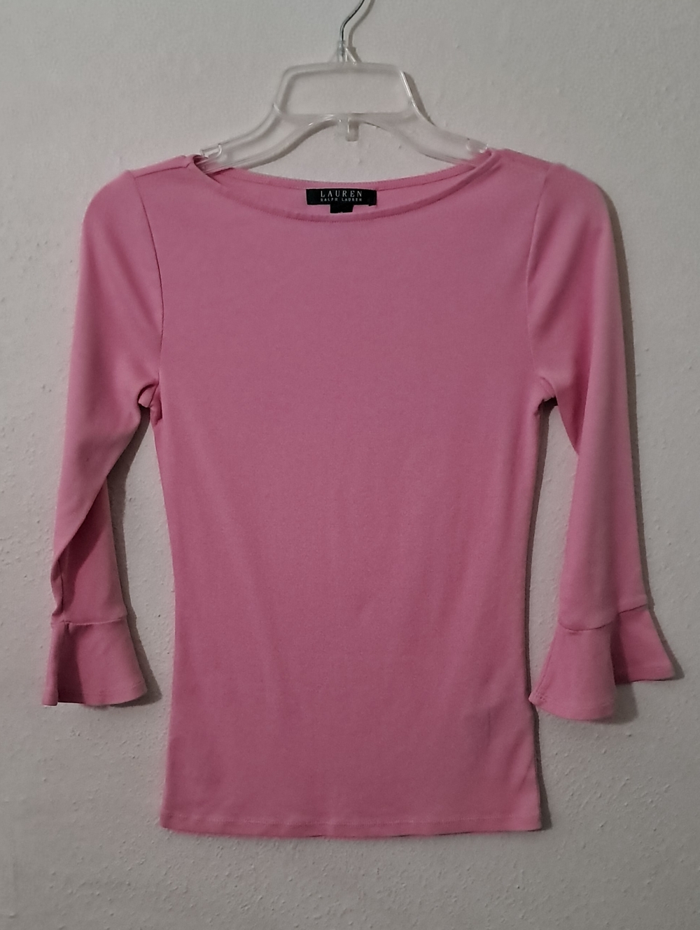 LAUREN Ralph Lauren Women's Size XS Pink Boatneck Top with Flared Cuffs